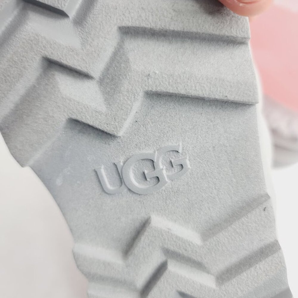 UGG Women's Gray Maxi Stripes Graphine Fur Slip-On Slide Sandal Size 7 - Picture 6 of 7